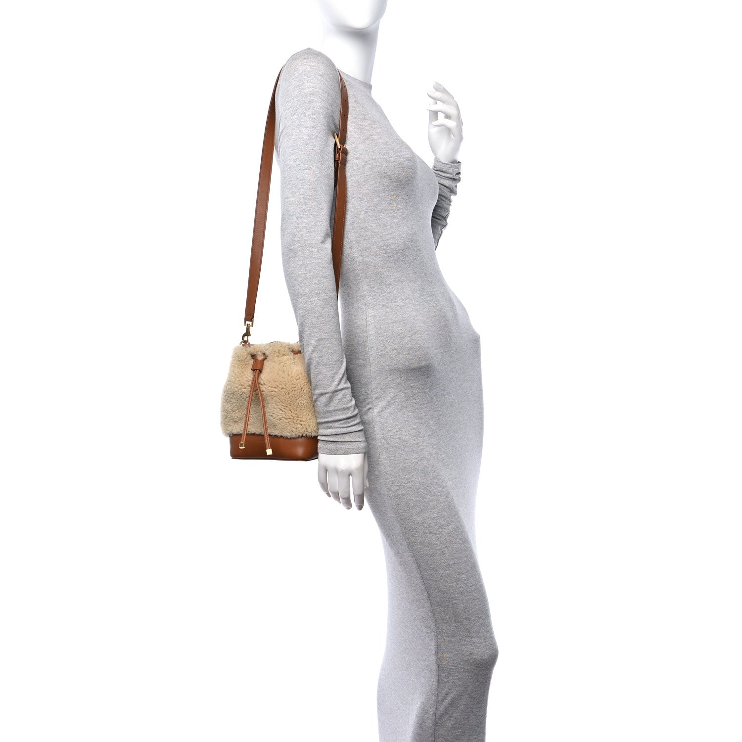 Saint Laurent Shearling Calfskin Small Emmanuelle Bucket Bag Natural Beige Brick 2 of 13