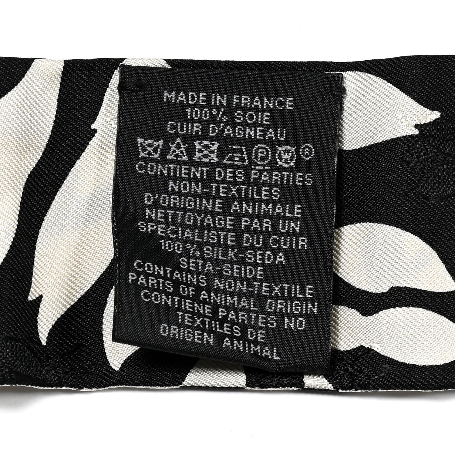 Hermes Silk Calfskin Bouquet Final Fringed Twilly Creme Black 3 of 4