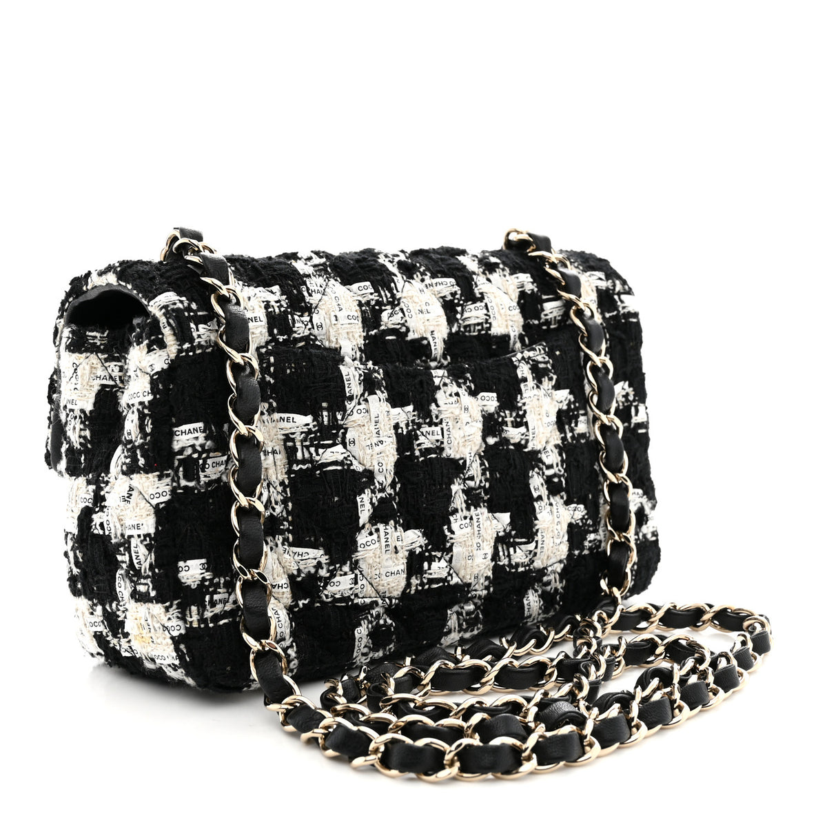 Chanel Tweed Quilted Mini Rectangular Flap Black Ecru White 3 of 12