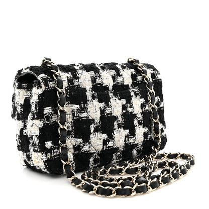 Chanel Tweed Quilted Mini Rectangular Flap Black Ecru White 3 of 12