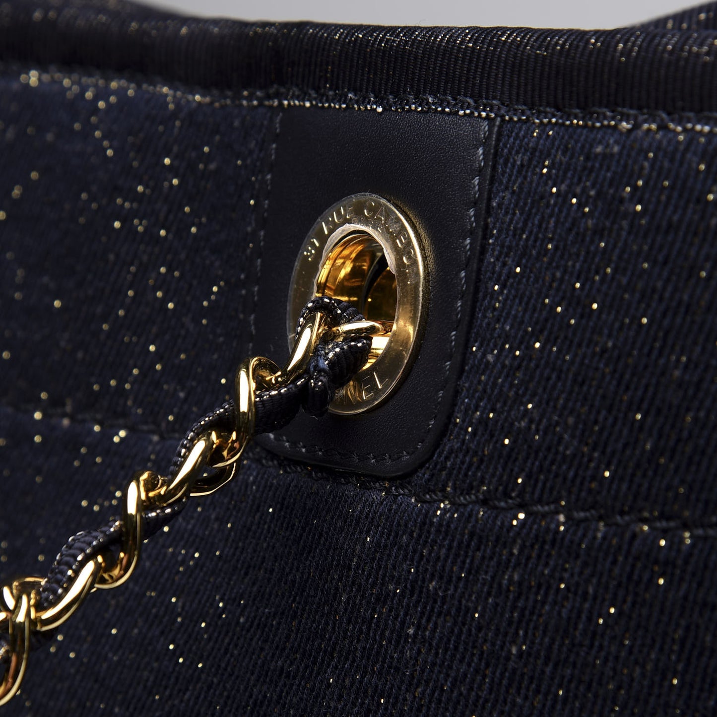 Lurex Canvas Small Deauville Tote Navy Blue Gold