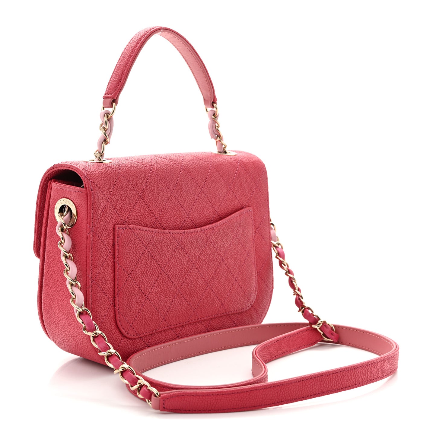 Grained Calfskin Quilted Small Cuba Top Handle Flap Pink
