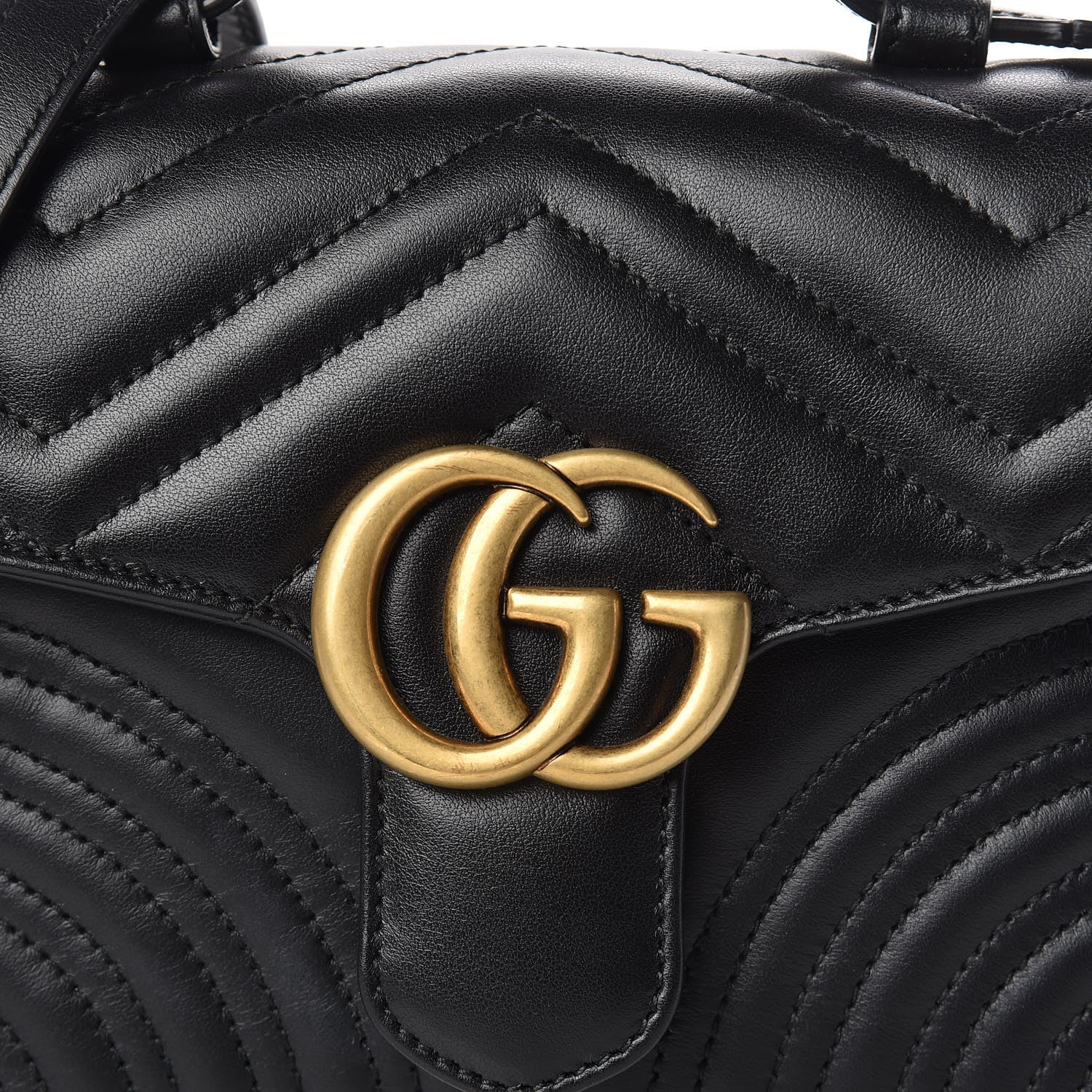 Gucci Calfskin Matelasse Mini GG Marmont Top Handle Shoulder Bag Black 10 of 10