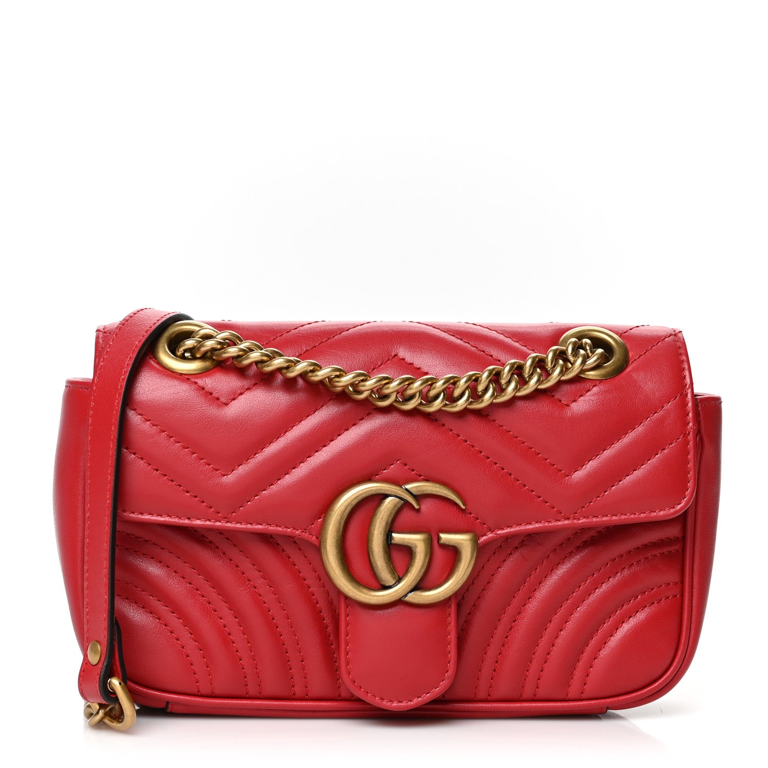 Gucci Calfskin Matelasse Mini GG Marmont Shoulder Bag Hibiscus Red 1 of 8