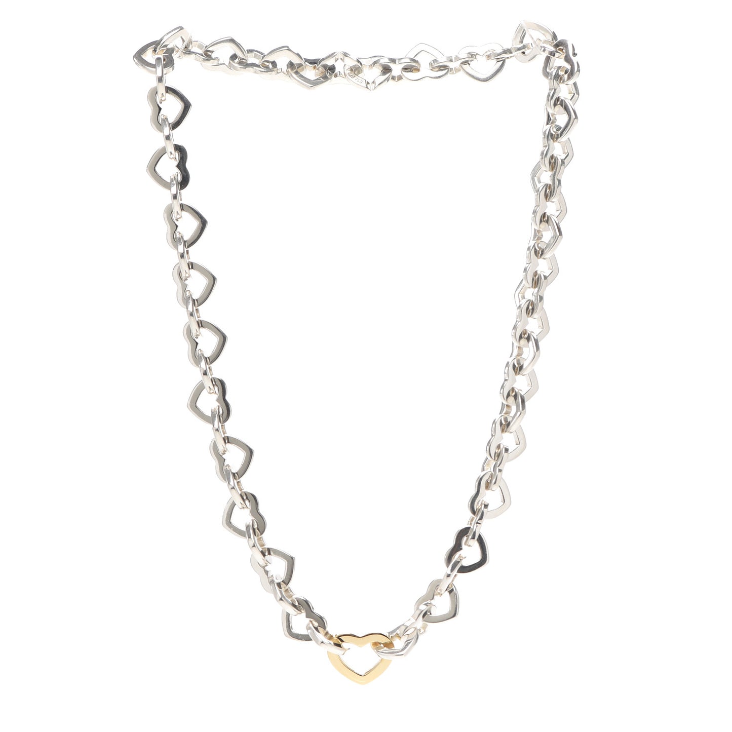 Sterling Silver 18K Yellow Gold Heart Link Necklace