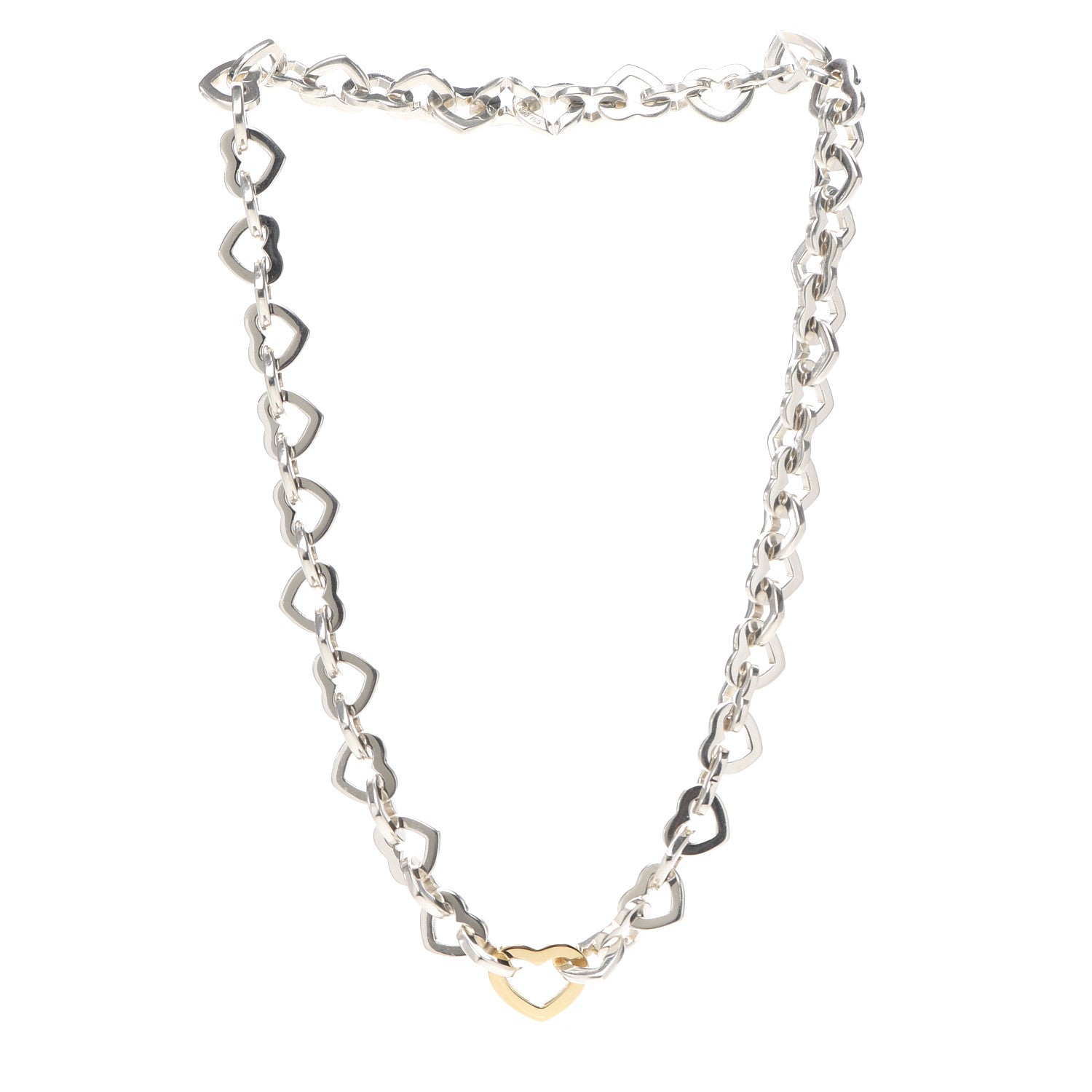 Tiffany Sterling Silver 18K Yellow Gold Heart Link Necklace 3 of 4