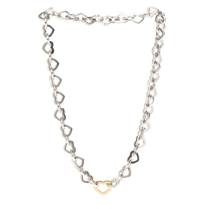 Tiffany Sterling Silver 18K Yellow Gold Heart Link Necklace 3 of 4