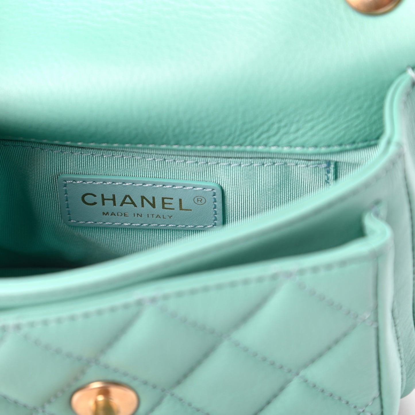 Calfskin Quilted Top Handle Flap Light Blue