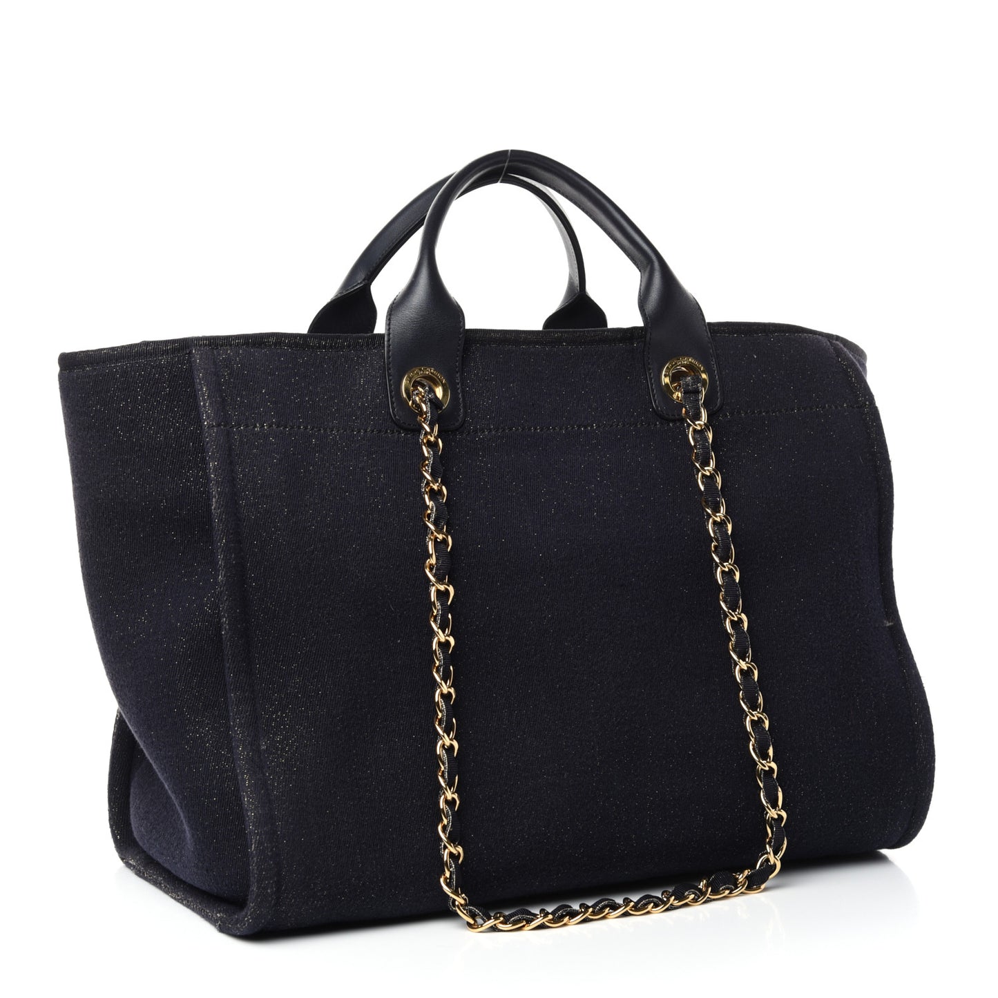Lurex Canvas Medium Deauville Tote Navy Blue Gold