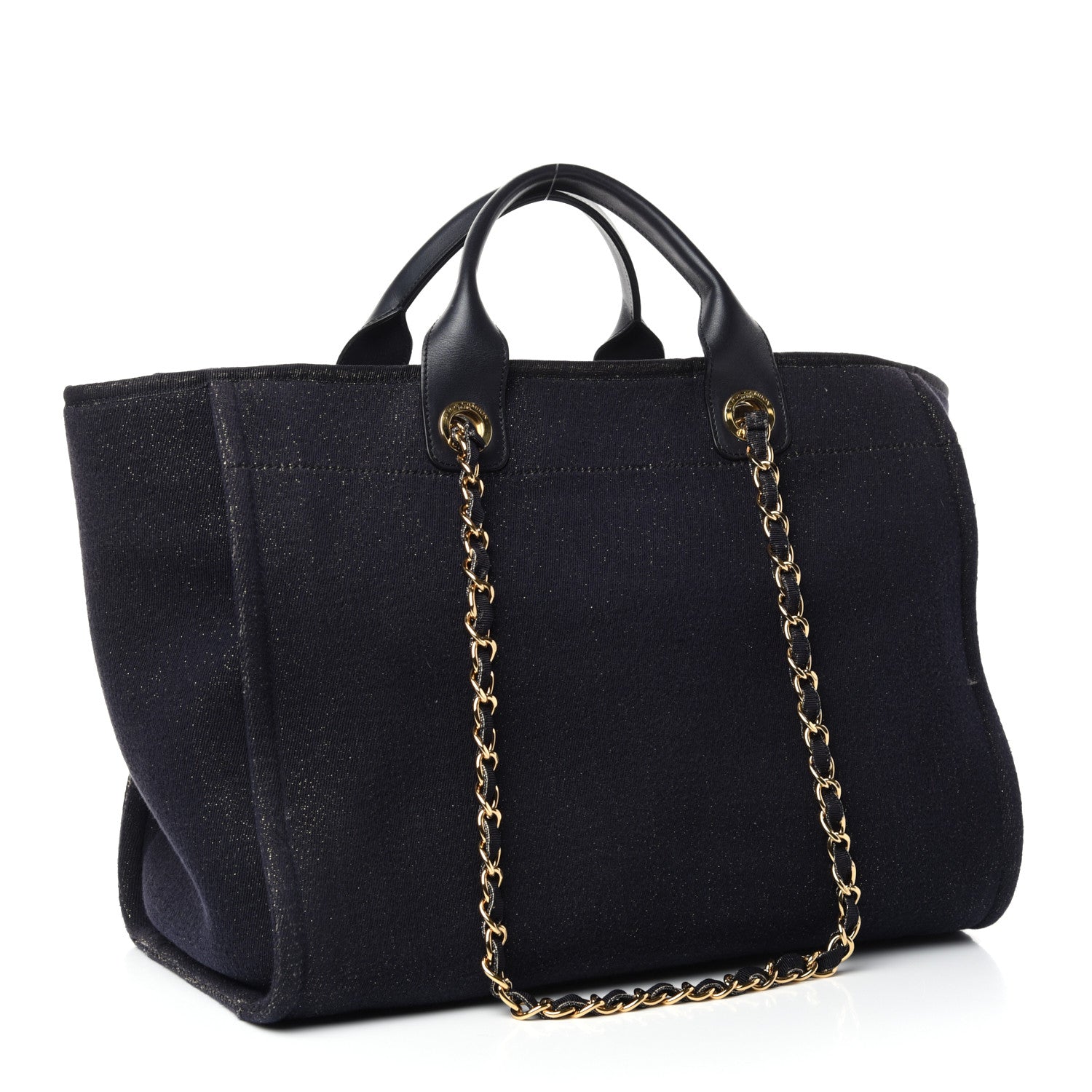 Chanel Lurex Canvas Medium Deauville Tote Navy Blue Gold 3 of 10