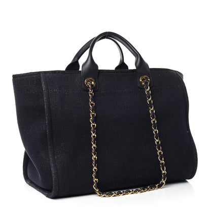 Chanel Lurex Canvas Medium Deauville Tote Navy Blue Gold 3 of 10