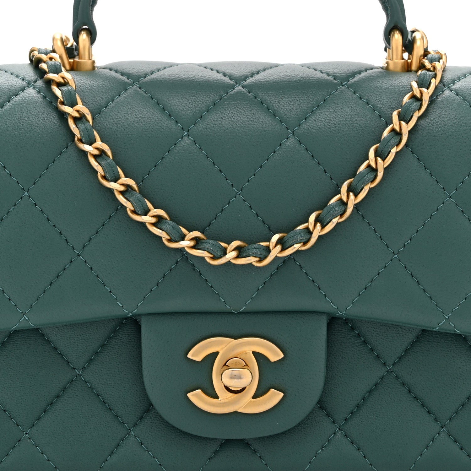 Chanel Lambskin Quilted Mini Top Handle Rectangular Flap Green 8 of 10