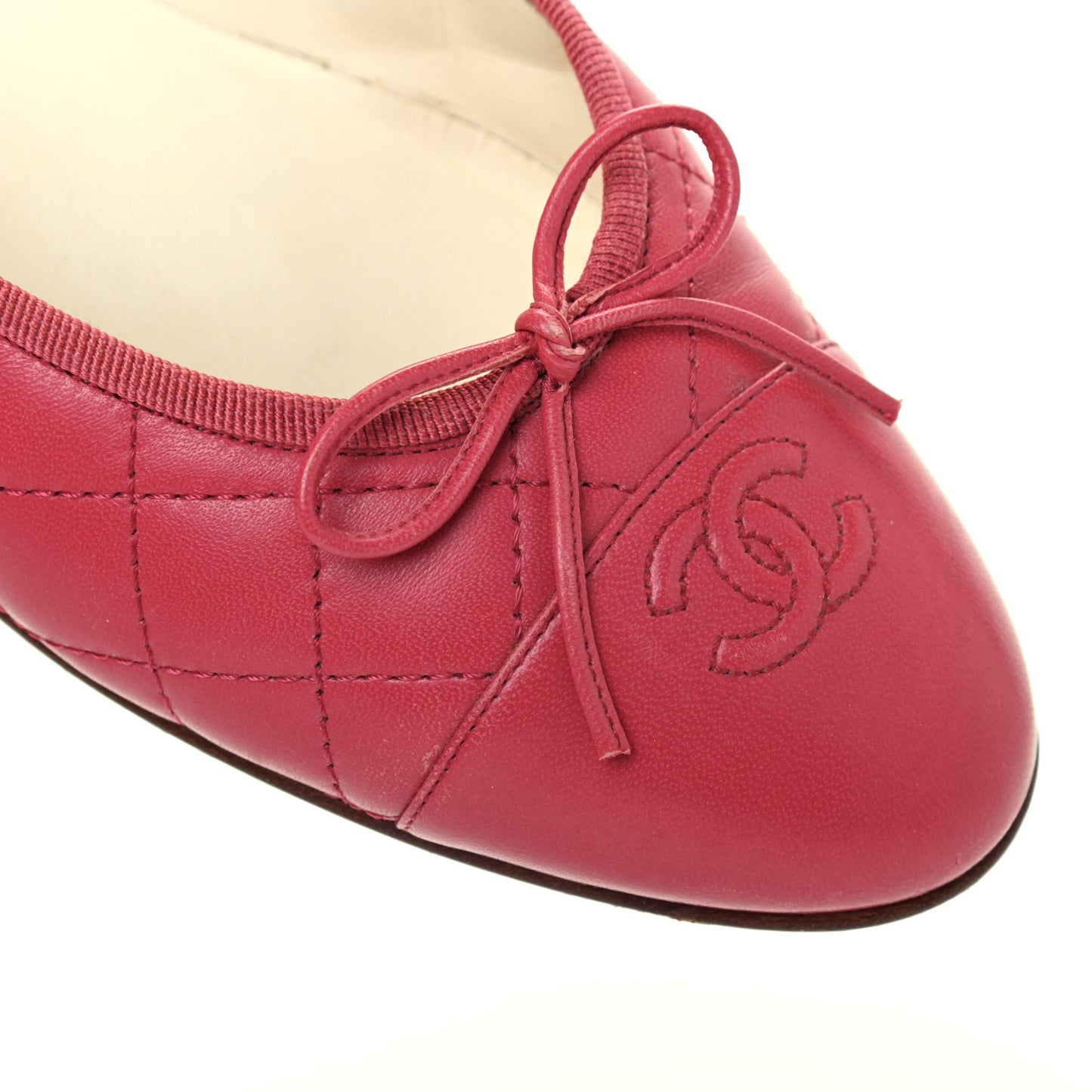 Lambskin Quilted CC Cap Toe Ballerina Flats 41 Dark Pink
