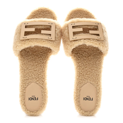 Fendi Shearling FF Baguette Slide Sandals 37 Beige Naturale 2 of 9