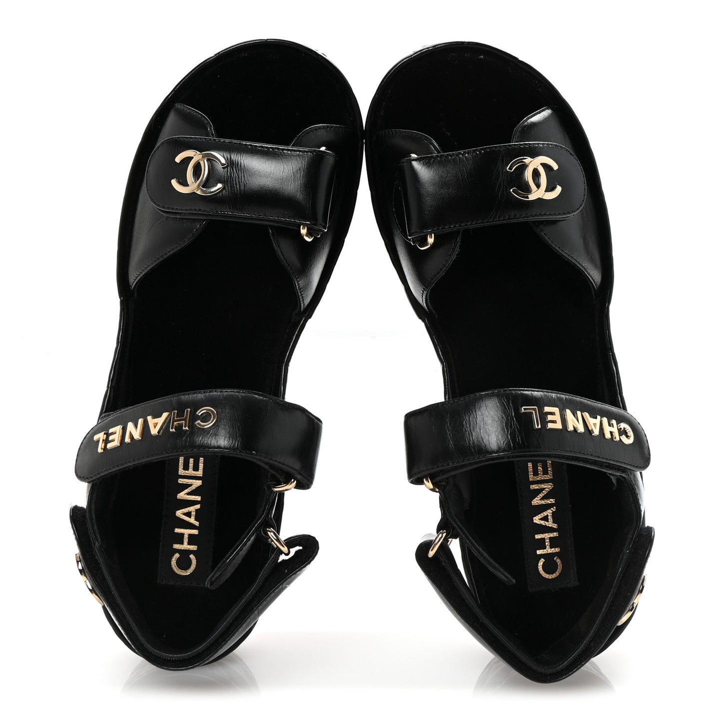 Shiny Calfskin Logo Platform Sandals 37 Black