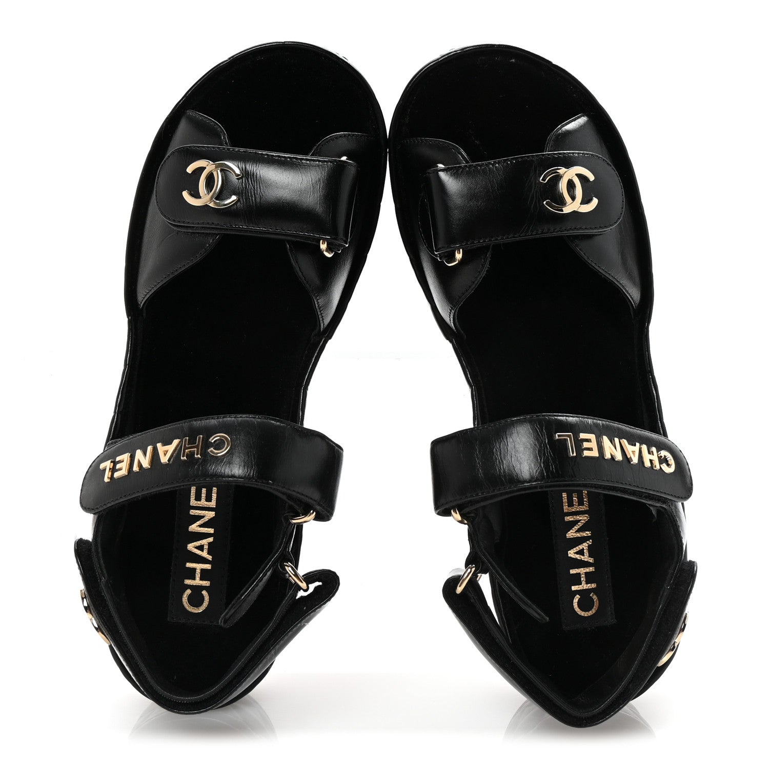 Chanel Shiny Calfskin Logo Platform Sandals 37 Black 2 of 10