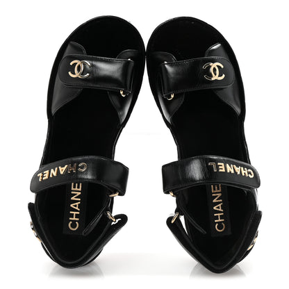 Chanel Shiny Calfskin Logo Platform Sandals 37 Black 2 of 10