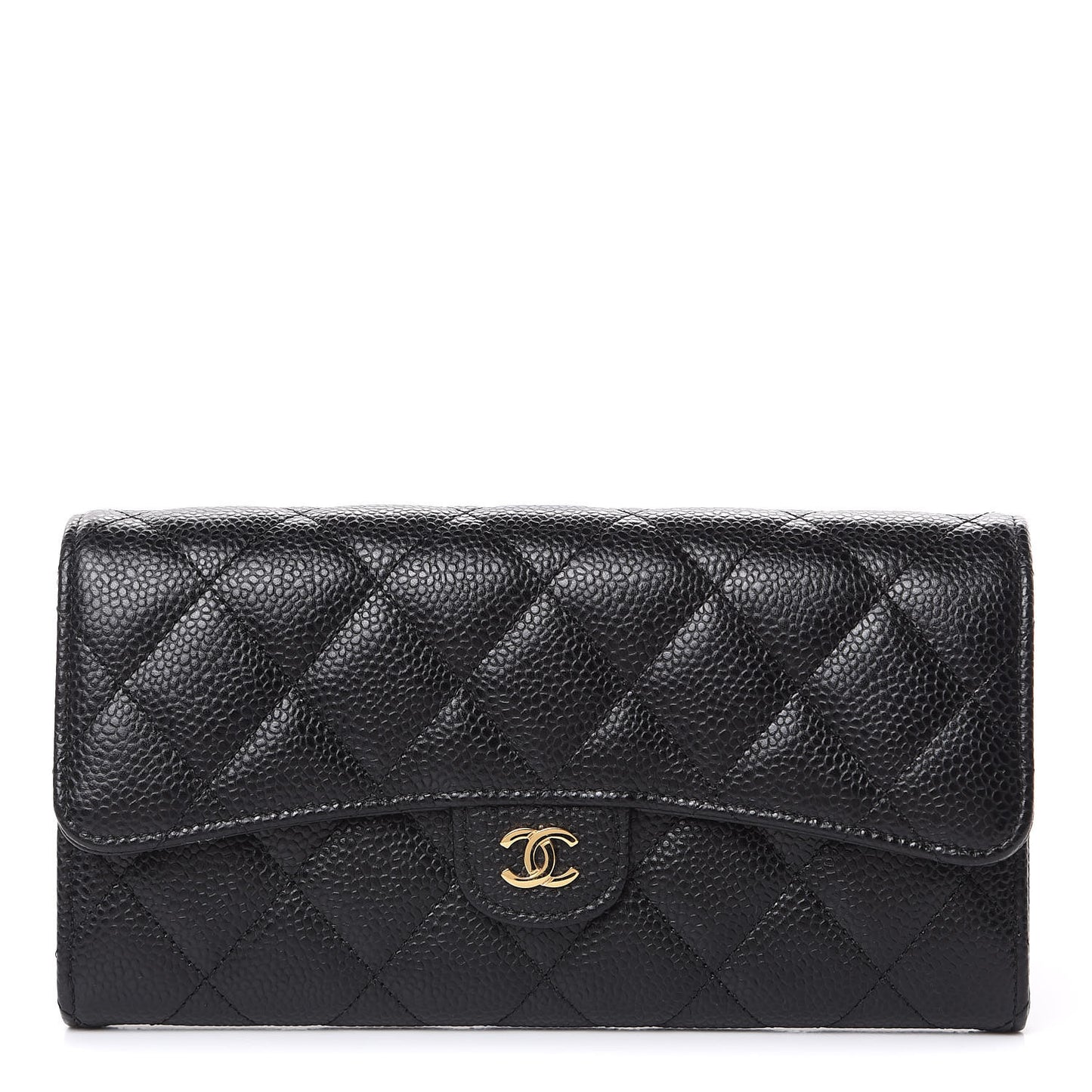 Caviar Quilted Large Gusset Flap Wallet Black