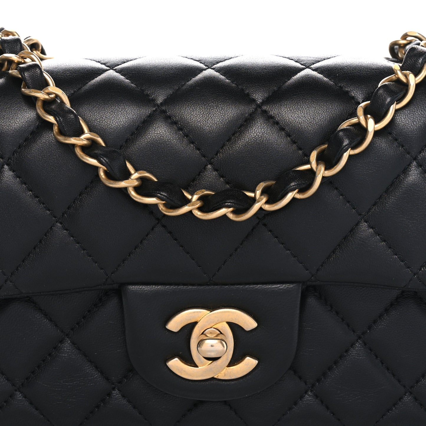 Lambskin Quilted Mini Rectangular Flap Black