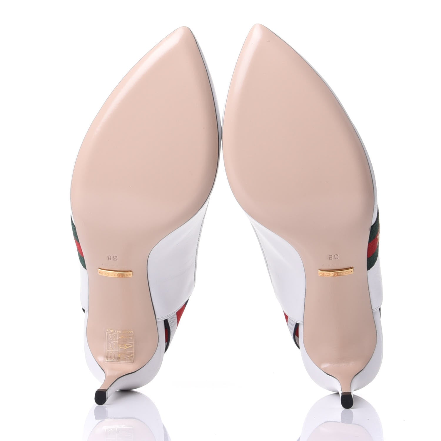 Gucci Malaga Kid Web Sylvie Mid Heel Slingback Pumps 38 White 7 of 11