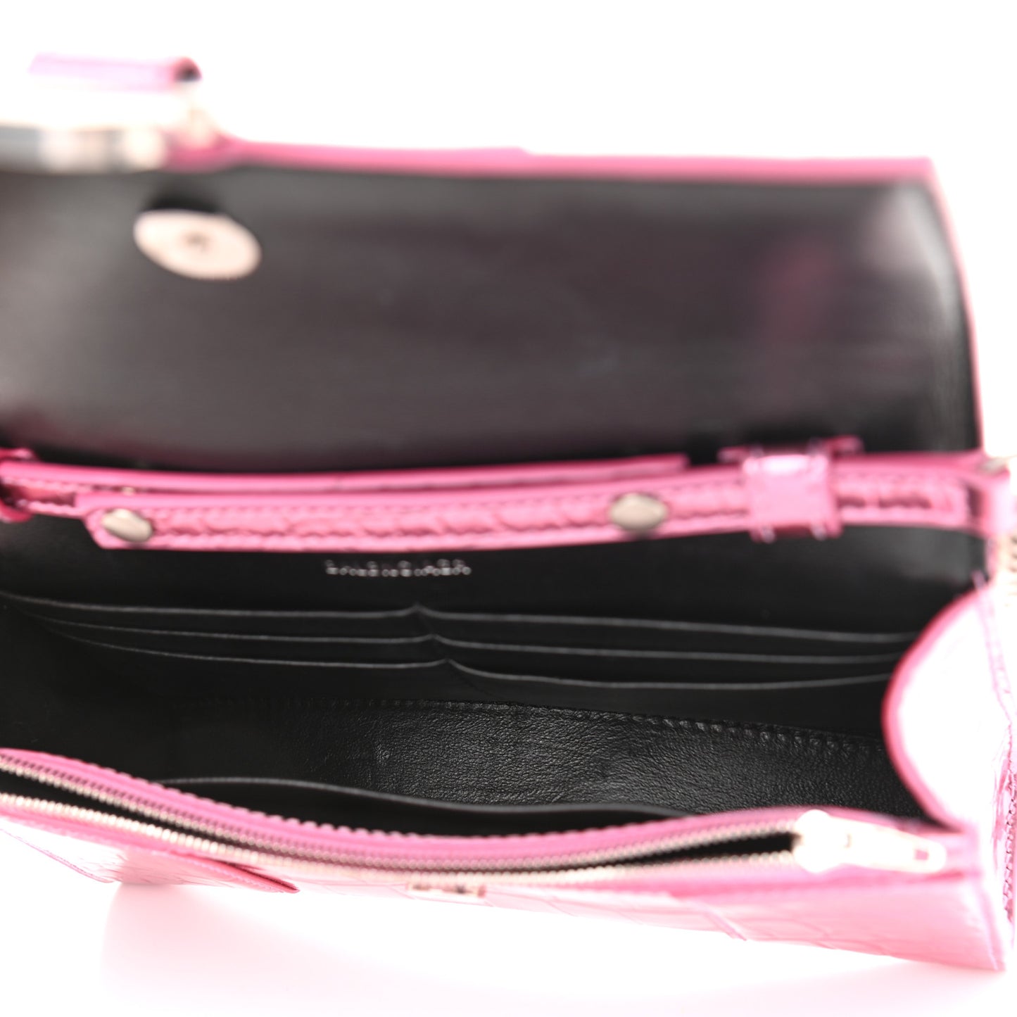 Metallic Shiny Calfskin Crocodile Embossed Hourglass Chain Bag Pink