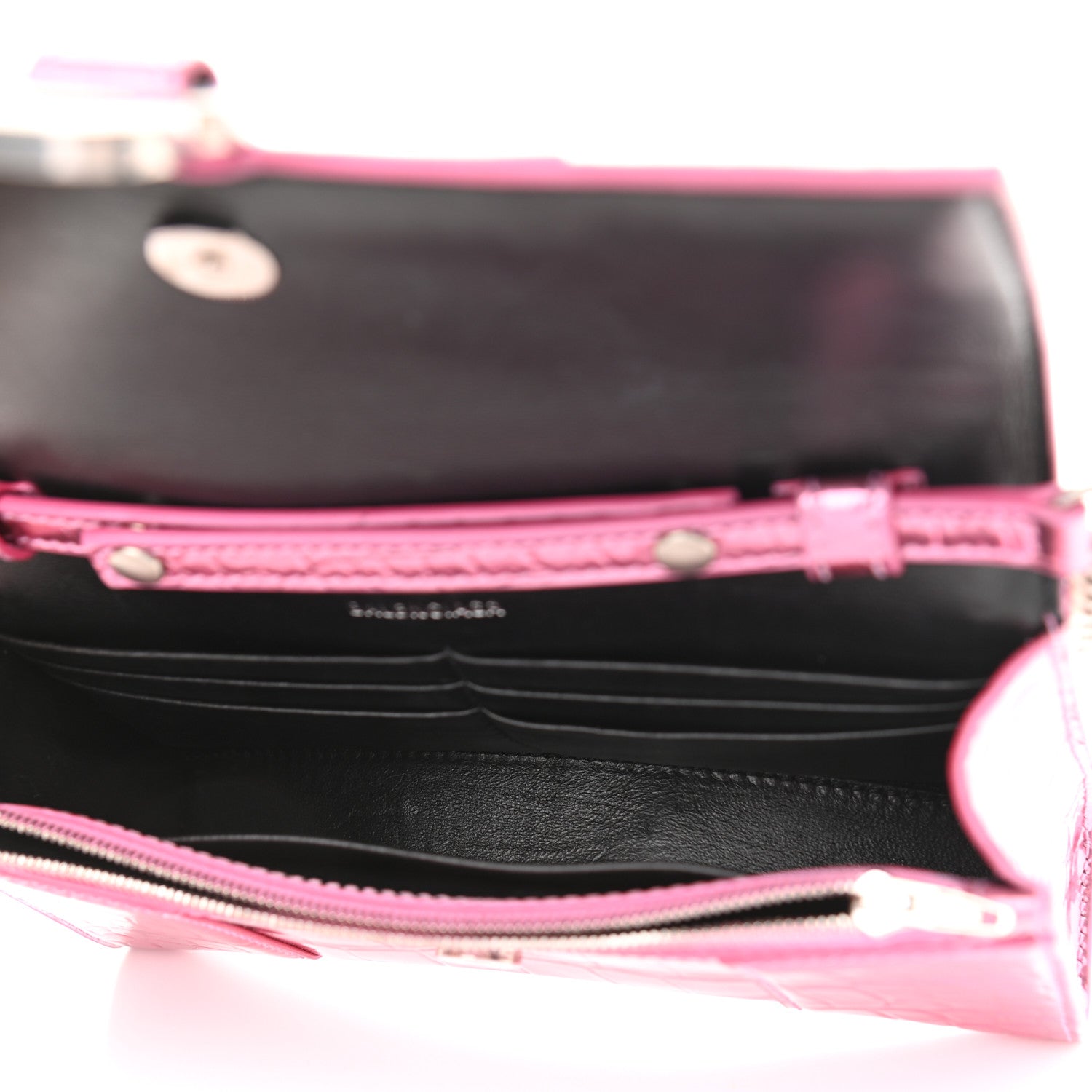 Balenciaga Metallic Shiny Calfskin Crocodile Embossed Hourglass Chain Bag Pink 5 of 10