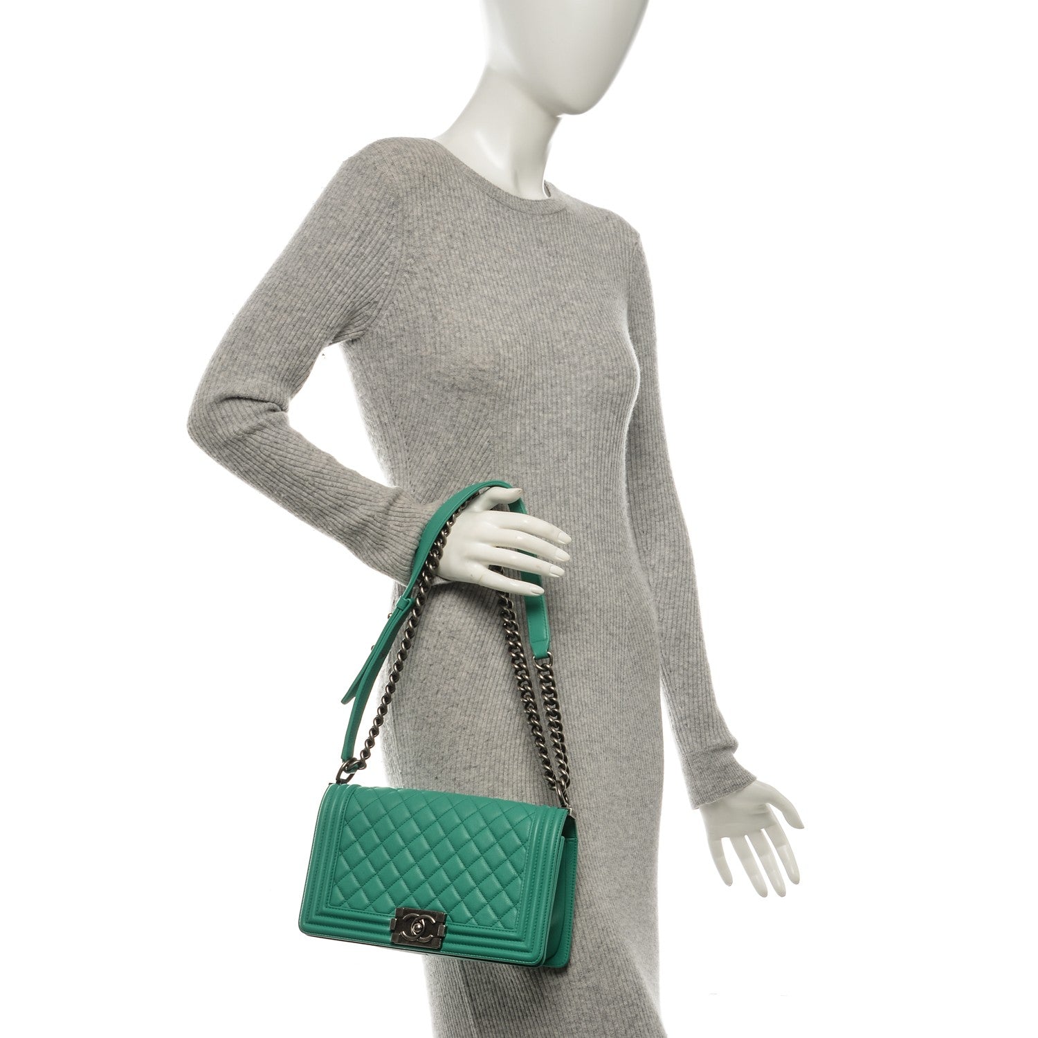 Chanel Calfskin Quilted Medium Boy Flap Green 2 of 9