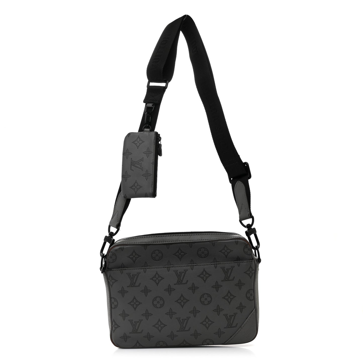 Calfskin Monogram Shadow Duo Messenger Anthracite Gray