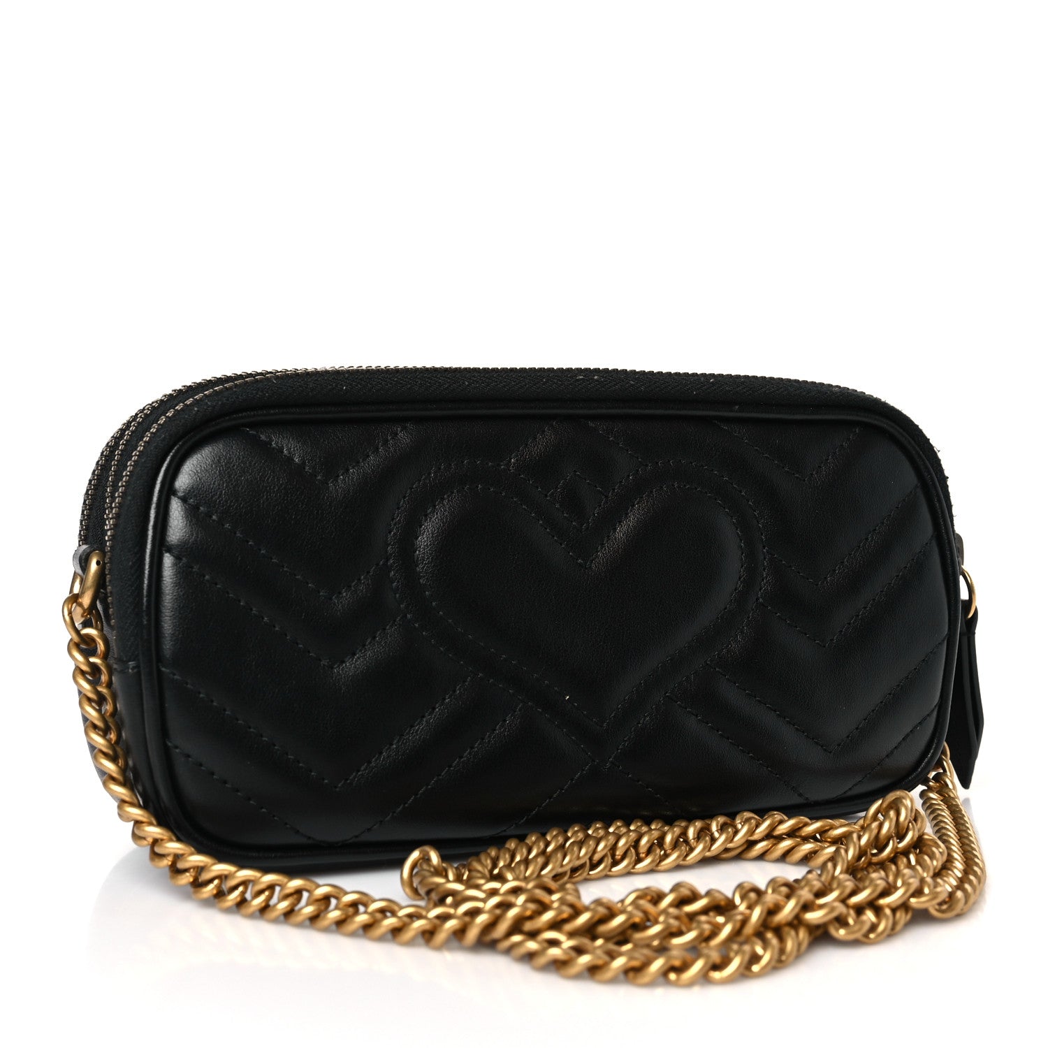 Gucci Calfskin Matelasse Mini GG Marmont Chain Crossbody Bag Black 3 of 11