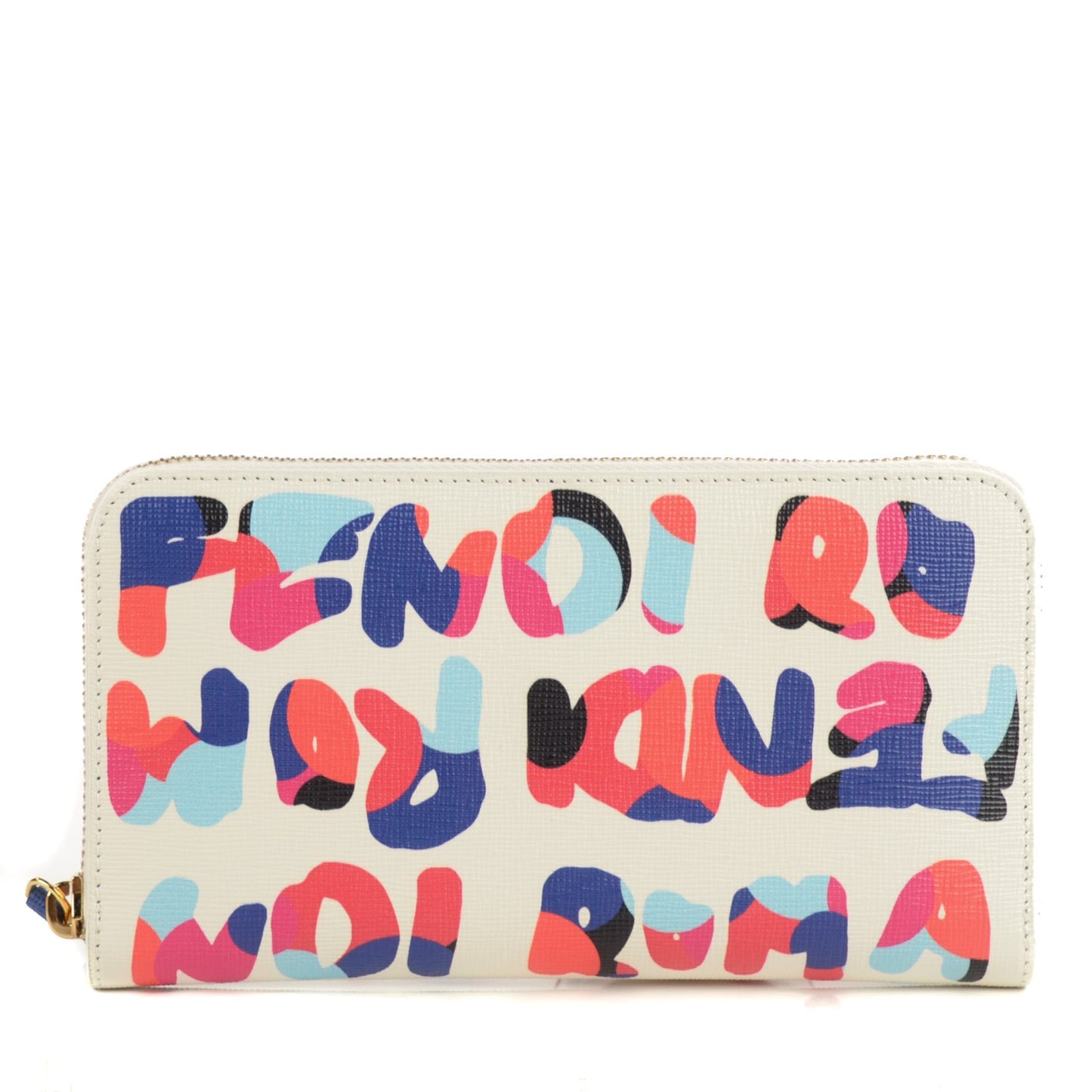 Vitello Elite Fendi Roma Simply Zip Around Wallet White Multicolor