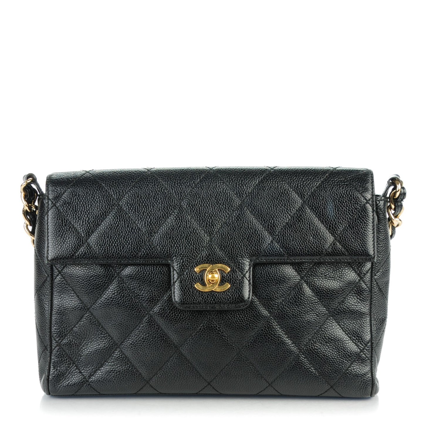 Caviar Quilted Flap Shoulder Bag Black