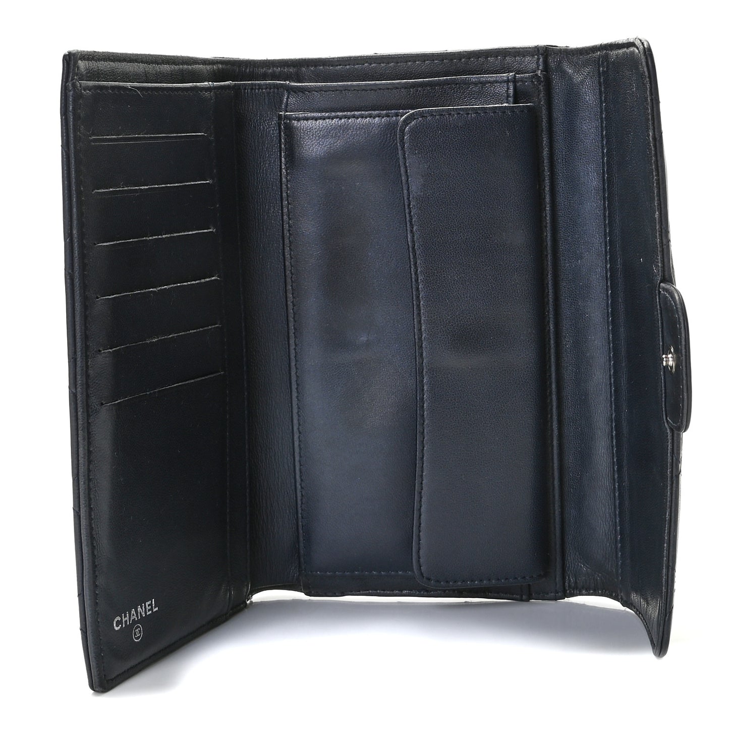 Lambskin Quilted Large Gusset Flap Wallet Navy