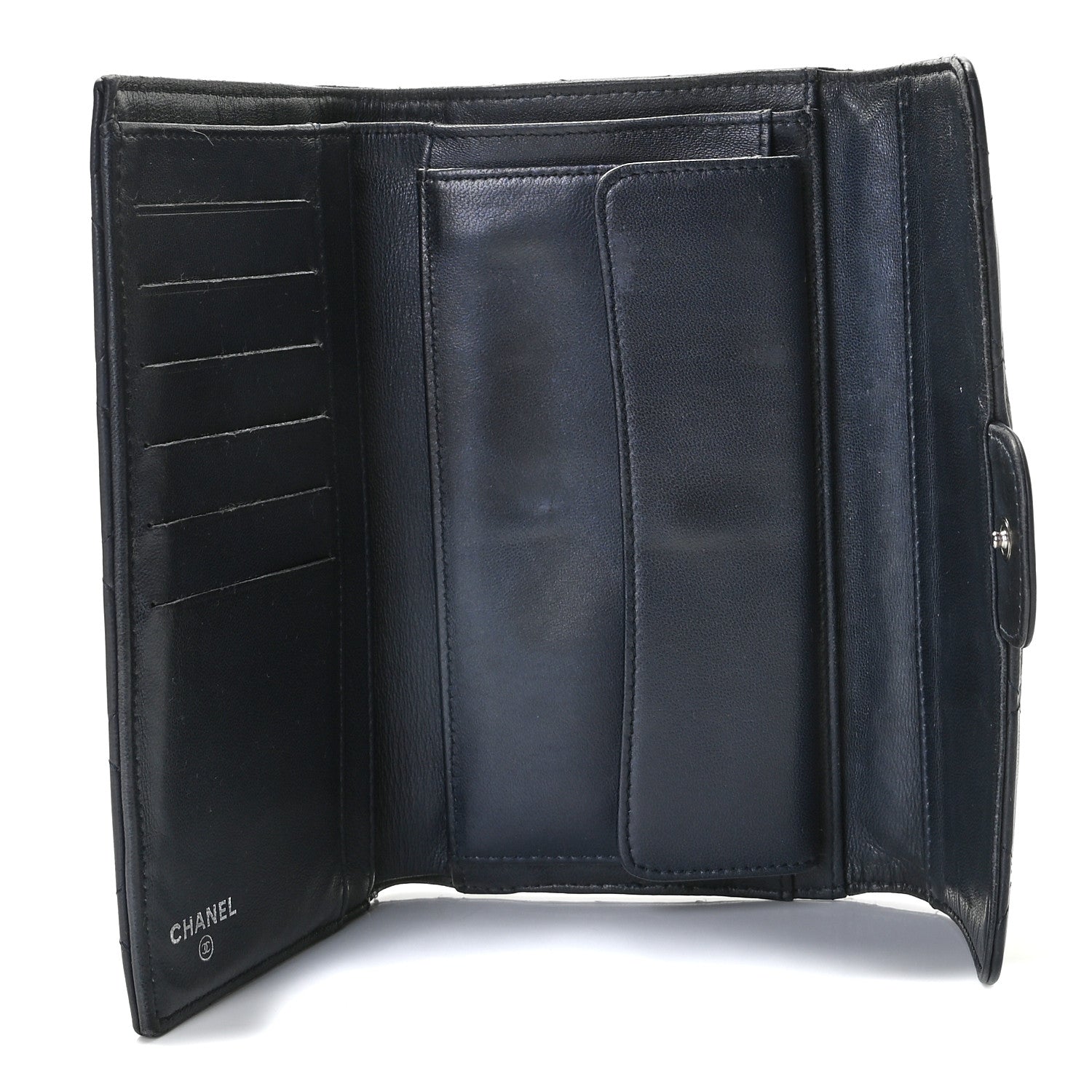 Chanel Lambskin Quilted Large Gusset Flap Wallet Navy 5 of 12