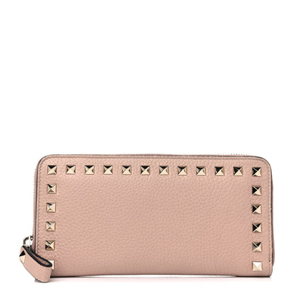 Valentino Garavani Pebbled Calfskin Rockstud Zip Around Wallet Poudre 1 of 7