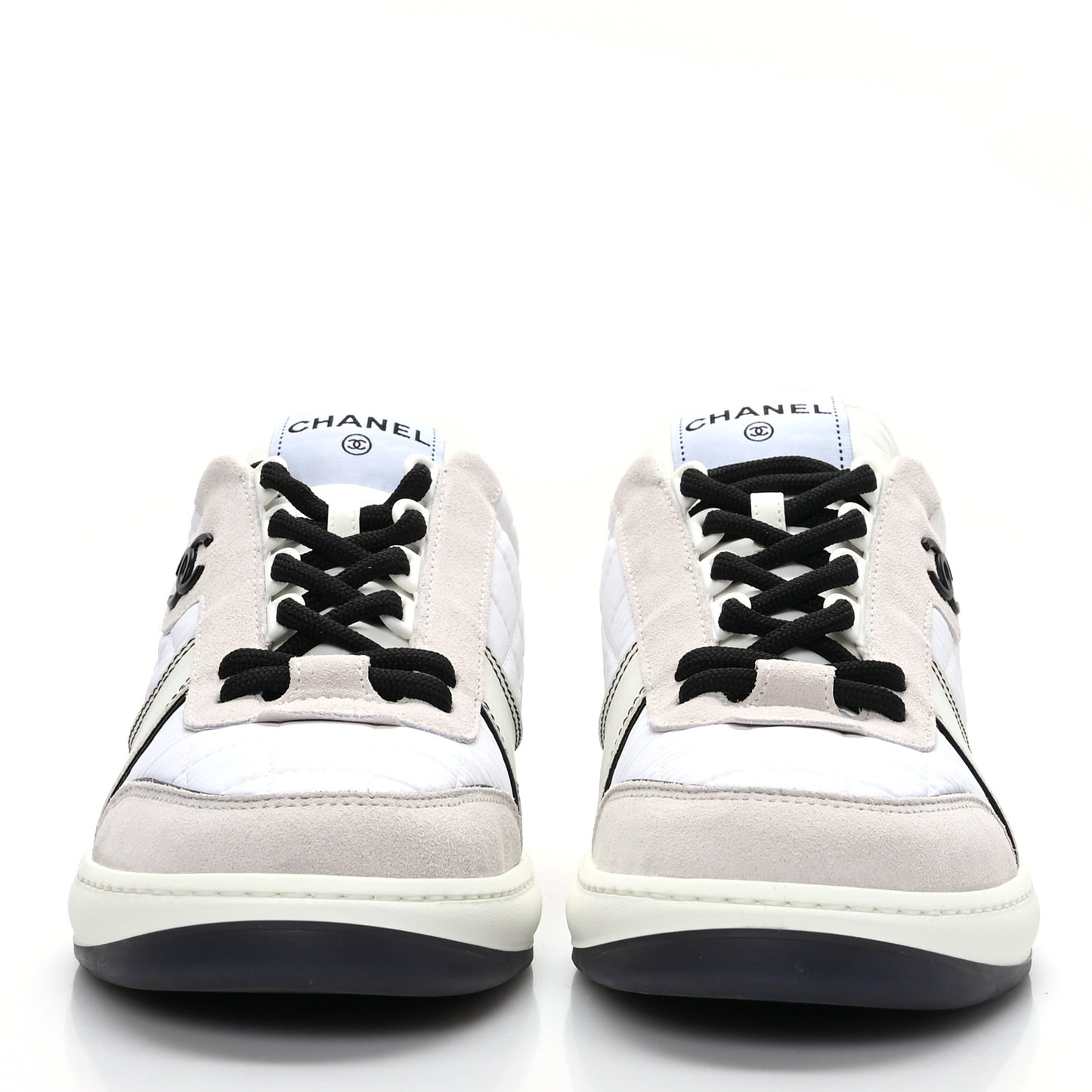 Suede Fabric Calfskin Womens CC Sneakers 38.5 White Light Gray