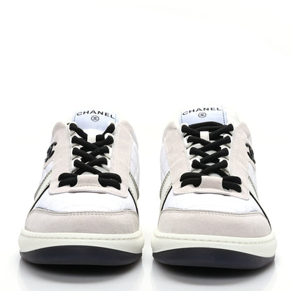 Chanel Suede Fabric Calfskin Womens CC Sneakers 38.5 White Light Gray 2 of 8