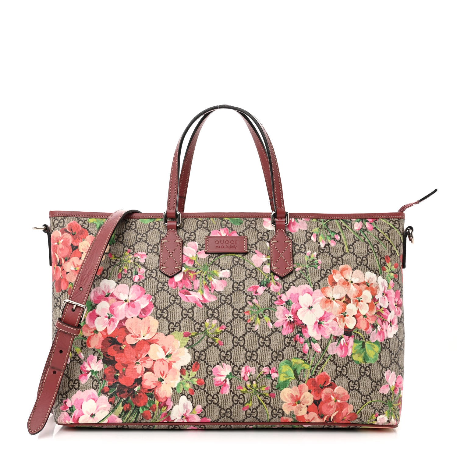 Gucci GG Supreme Monogram Blooms Medium Zippered Tote Beige Multicolor Dry Rose 1 of 18