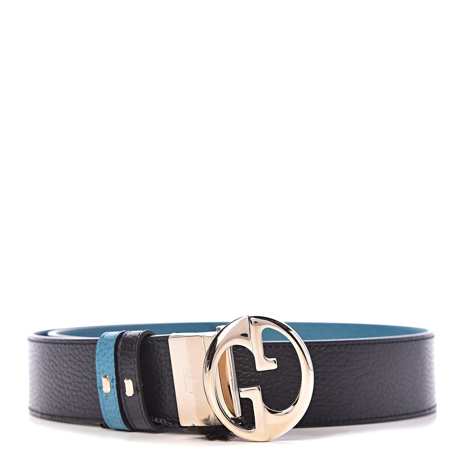 Gucci Dollar Calfskin 1973 Reversible Belt 80 32 Black Deep Cobalt 1 of 6