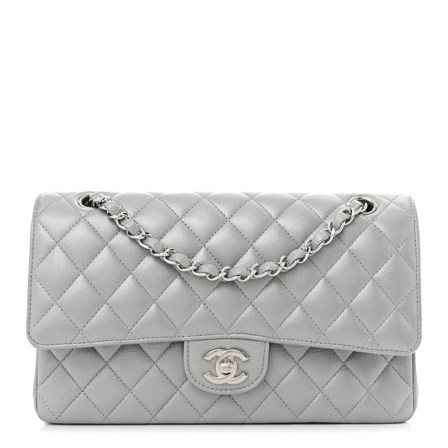 Chanel Iridescent Lambskin Quilted Medium Double Flap Grey 1 of 10