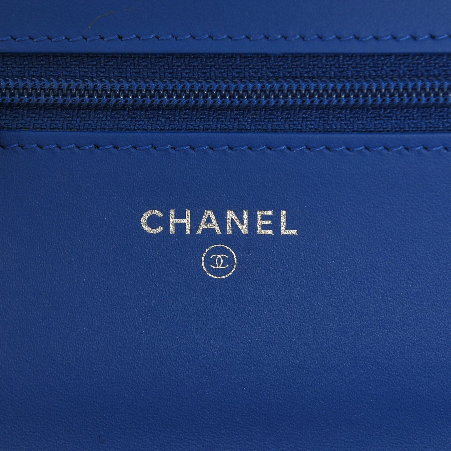 Patent Calfskin Quilted Boy Wallet On Chain WOC Dark Blue