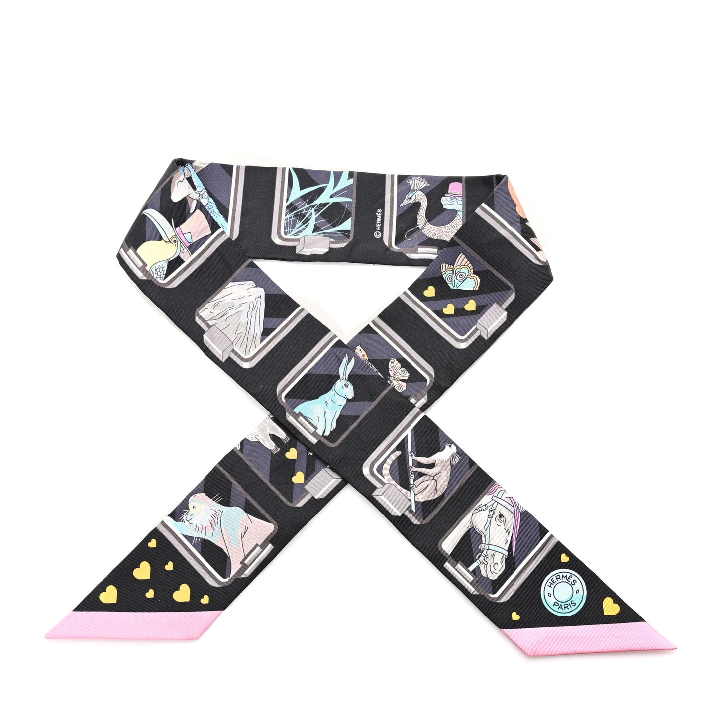 Silk Story Twilly Black Rose Gris