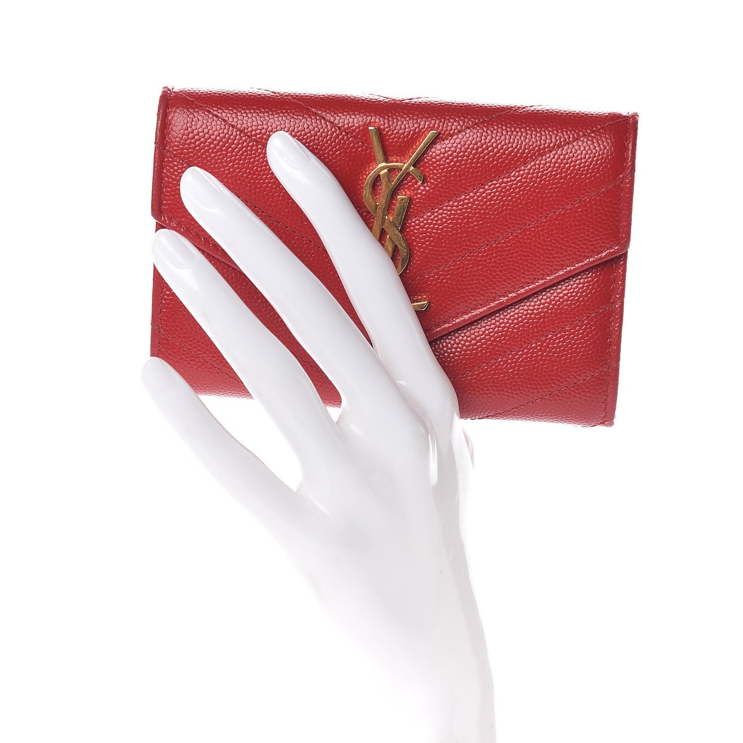 Grain De Poudre Matelasse Chevron Small Monogram Envelope Wallet New Red