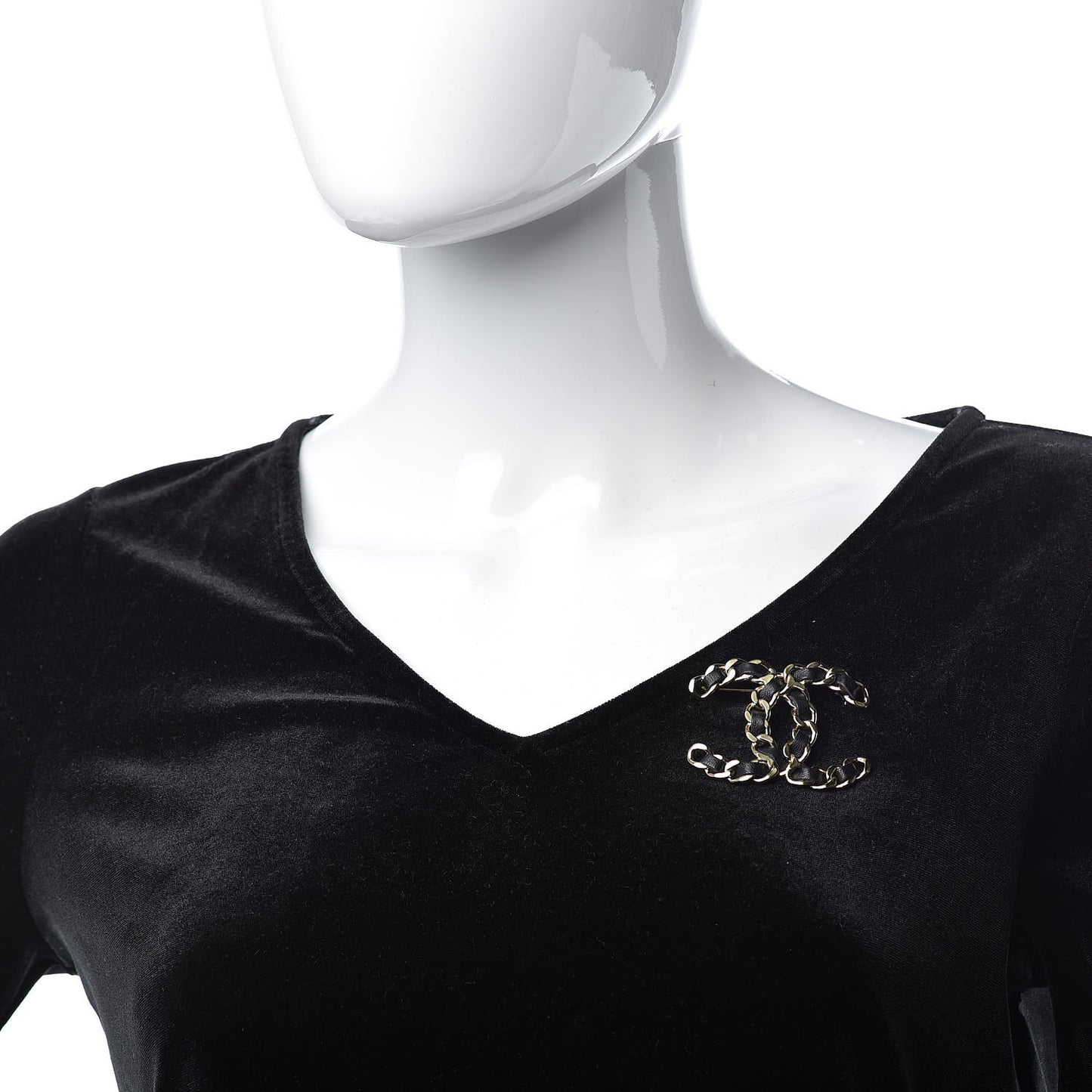 Lambskin Chain CC Brooch Black Gold