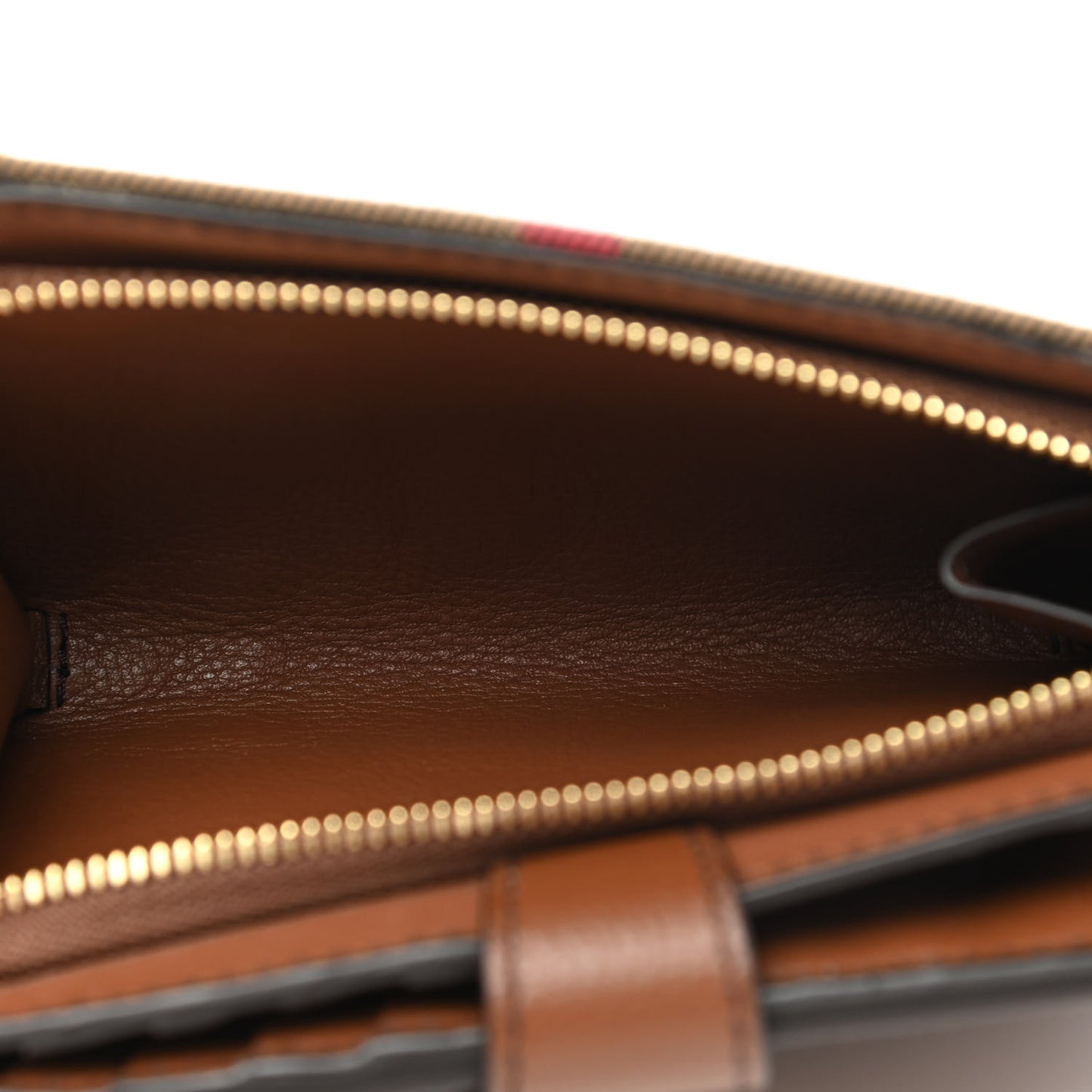 Calfskin House Check Compact Wallet Tan
