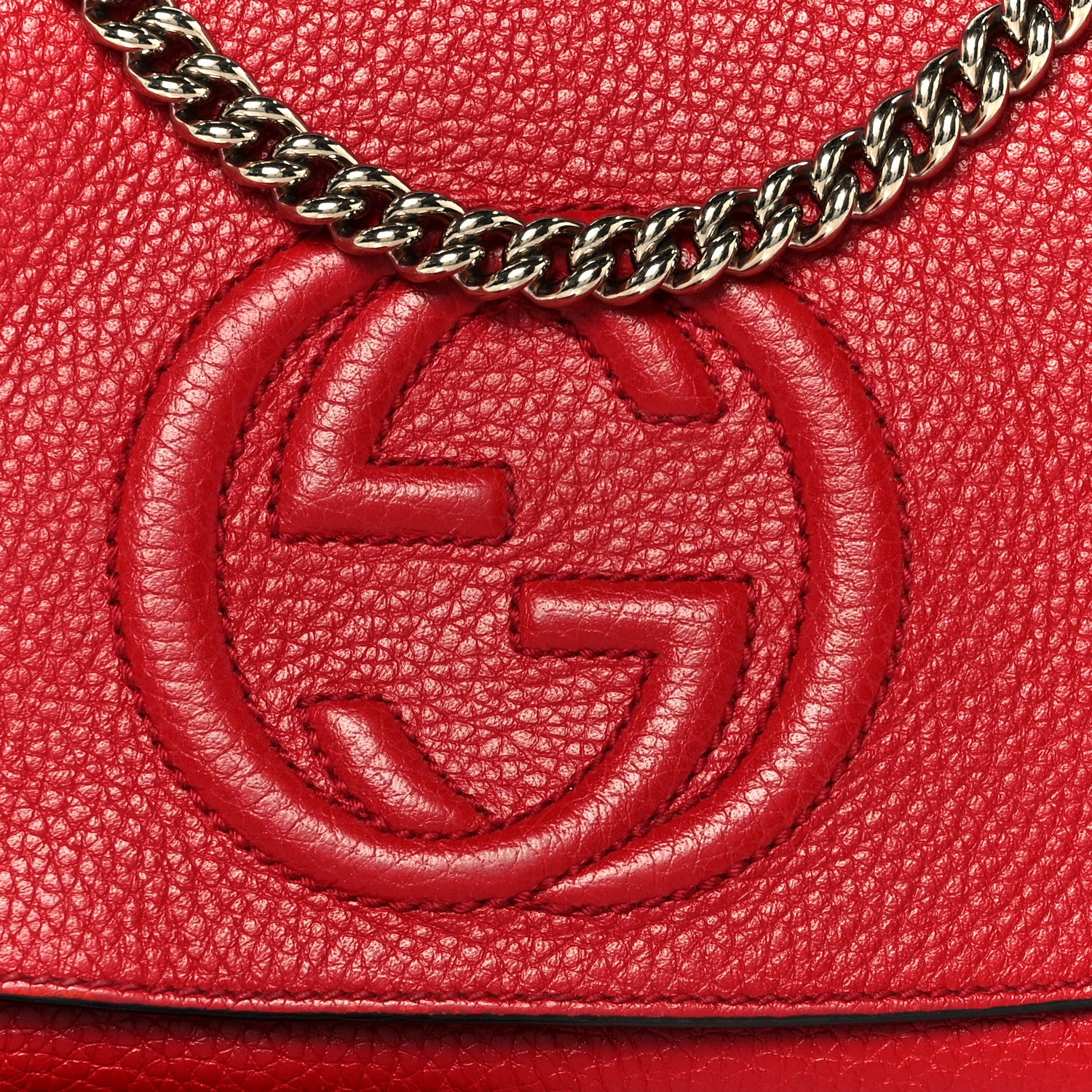 Gucci Pebbled Calfskin Medium Soho Flap Crossbody Vibrant Red 9 of 11