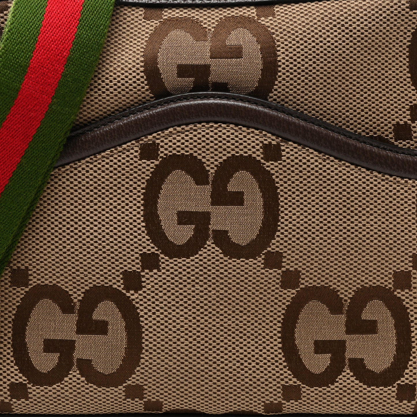 Monogram Jumbo GG Textured Dollar Calfskin Web Messenger Shoulder Bag Camel Ebony New Acero