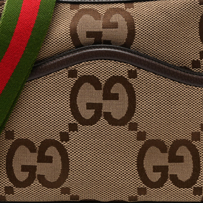 Gucci Monogram Jumbo GG Textured Dollar Calfskin Web Messenger Shoulder Bag Camel Ebony New Acero 8 of 10