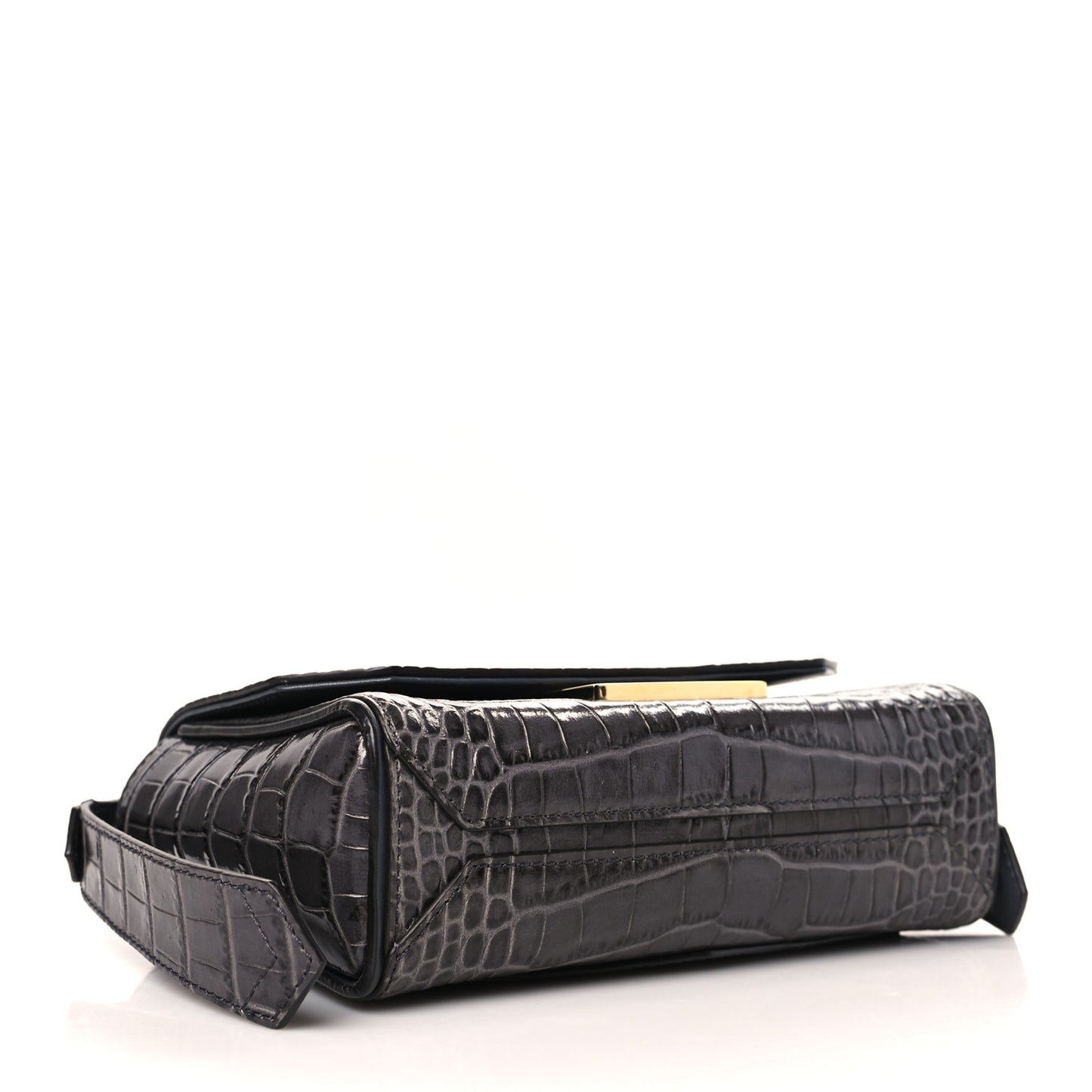 Calfskin Crocodile Embossed Mini Eden Top Handle Storm Grey