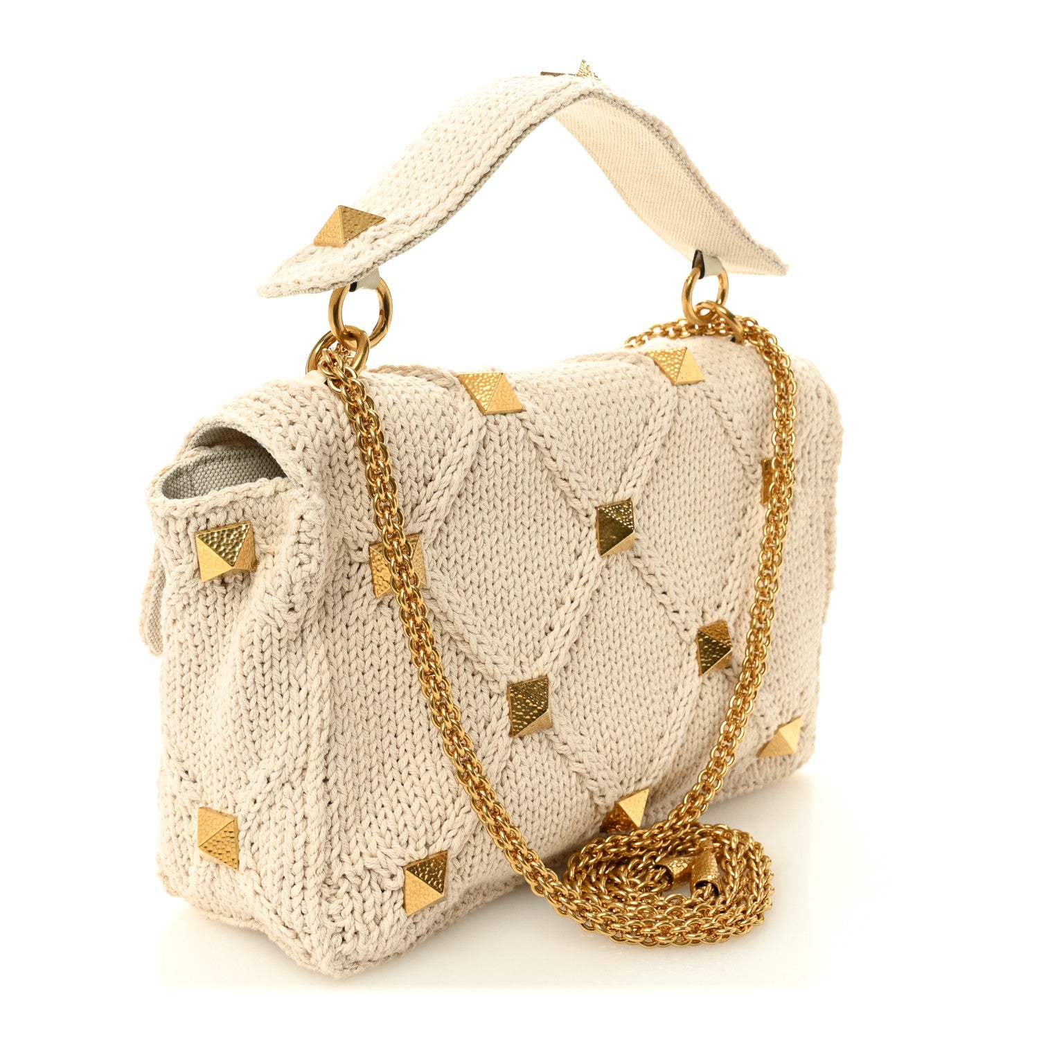 Valentino Garavani Knit Large Roman Stud Shoulder Bag Ecru 3 of 9