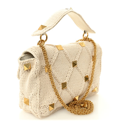 Valentino Garavani Knit Large Roman Stud Shoulder Bag Ecru 3 of 9